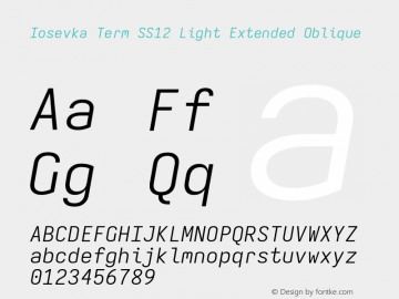 Iosevka Term SS12 Light Extended Oblique Version 5.0.8; ttfautohint (v1.8.3) Font Sample