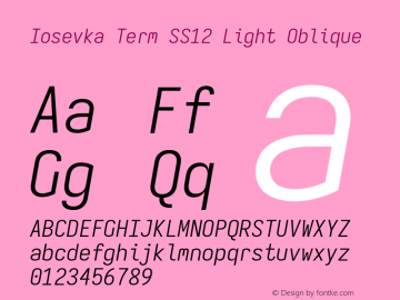 Iosevka Term SS12 Light Oblique Version 5.0.8; ttfautohint (v1.8.3) Font Sample