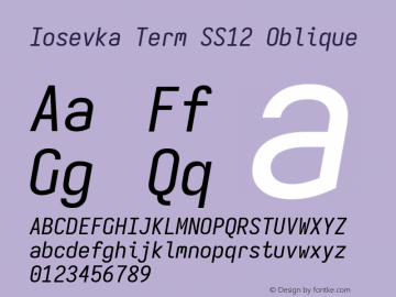 Iosevka Term SS12 Oblique Version 5.0.8; ttfautohint (v1.8.3) Font Sample