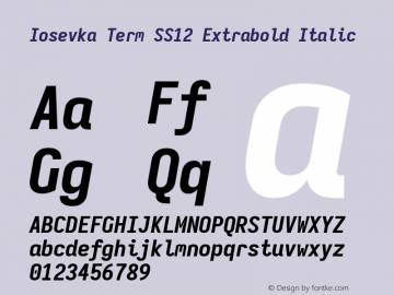 Iosevka Term SS12 Extrabold Italic Version 5.0.8; ttfautohint (v1.8.3) Font Sample