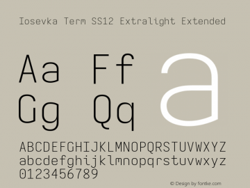 Iosevka Term SS12 Extralight Extended Version 5.0.8; ttfautohint (v1.8.3) Font Sample