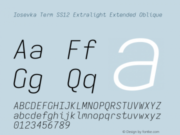 Iosevka Term SS12 Extralight Extended Oblique Version 5.0.8; ttfautohint (v1.8.3) Font Sample