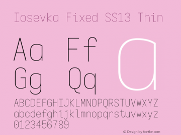 Iosevka Fixed SS13 Thin Version 5.0.8; ttfautohint (v1.8.3) Font Sample