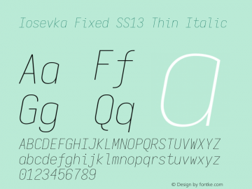 Iosevka Fixed SS13 Thin Italic Version 5.0.8; ttfautohint (v1.8.3) Font Sample