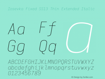 Iosevka Fixed SS13 Thin Extended Italic Version 5.0.8; ttfautohint (v1.8.3) Font Sample