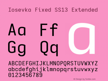 Iosevka Fixed SS13 Extended Version 5.0.8; ttfautohint (v1.8.3) Font Sample