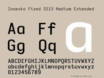 Iosevka Fixed SS13 Medium Extended Version 5.0.8; ttfautohint (v1.8.3) Font Sample