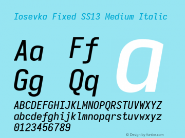 Iosevka Fixed SS13 Medium Italic Version 5.0.8; ttfautohint (v1.8.3) Font Sample