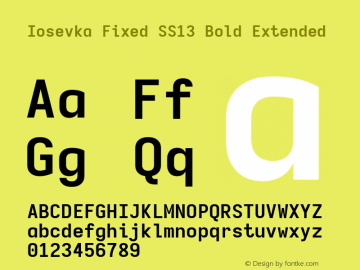 Iosevka Fixed SS13 Bold Extended Version 5.0.8; ttfautohint (v1.8.3) Font Sample