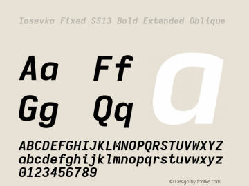 Iosevka Fixed SS13 Bold Extended Oblique Version 5.0.8; ttfautohint (v1.8.3) Font Sample