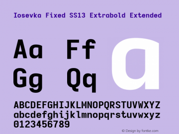 Iosevka Fixed SS13 Extrabold Extended Version 5.0.8; ttfautohint (v1.8.3) Font Sample