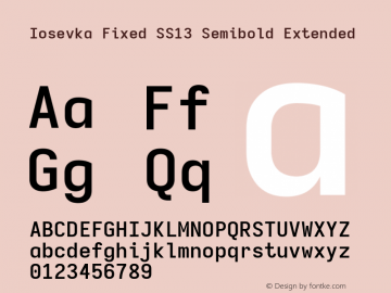 Iosevka Fixed SS13 Semibold Extended Version 5.0.8; ttfautohint (v1.8.3) Font Sample