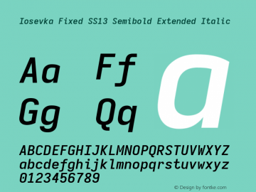 Iosevka Fixed SS13 Semibold Extended Italic Version 5.0.8; ttfautohint (v1.8.3) Font Sample