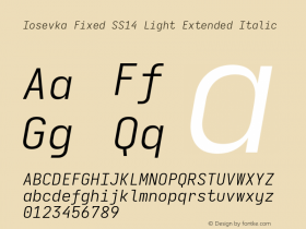 Iosevka Fixed SS14 Light Extended Italic Version 5.0.8; ttfautohint (v1.8.3) Font Sample