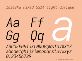 Iosevka Fixed SS14 Light Oblique Version 5.0.8; ttfautohint (v1.8.3) Font Sample