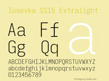 Iosevka SS15 Extralight Version 5.0.8; ttfautohint (v1.8.3) Font Sample