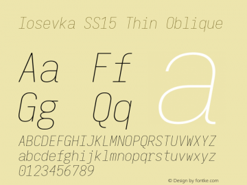 Iosevka SS15 Thin Oblique Version 5.0.8; ttfautohint (v1.8.3) Font Sample