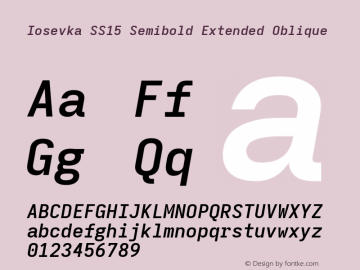 Iosevka SS15 Semibold Extended Oblique Version 5.0.8; ttfautohint (v1.8.3) Font Sample