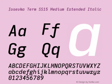 Iosevka Term SS15 Medium Extended Italic Version 5.0.8; ttfautohint (v1.8.3) Font Sample