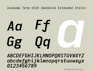 Iosevka Term SS15 Semibold Extended Italic Version 5.0.8; ttfautohint (v1.8.3) Font Sample