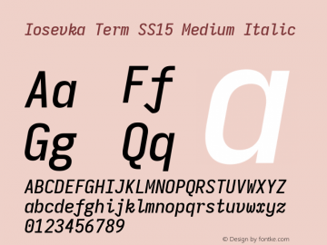 Iosevka Term SS15 Medium Italic Version 5.0.8; ttfautohint (v1.8.3) Font Sample