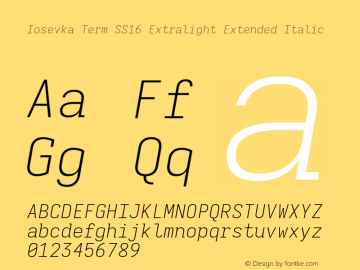 Iosevka Term SS16 Extralight Extended Italic Version 5.0.8; ttfautohint (v1.8.3)图片样张