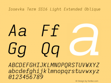 Iosevka Term SS16 Light Extended Oblique Version 5.0.8; ttfautohint (v1.8.3)图片样张