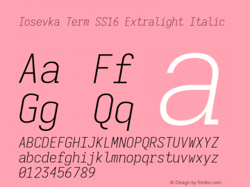 Iosevka Term SS16 Extralight Italic Version 5.0.8; ttfautohint (v1.8.3)图片样张