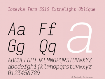 Iosevka Term SS16 Extralight Oblique Version 5.0.8; ttfautohint (v1.8.3)图片样张