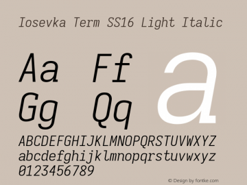 Iosevka Term SS16 Light Italic Version 5.0.8; ttfautohint (v1.8.3)图片样张