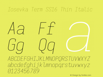 Iosevka Term SS16 Thin Italic Version 5.0.8; ttfautohint (v1.8.3)图片样张