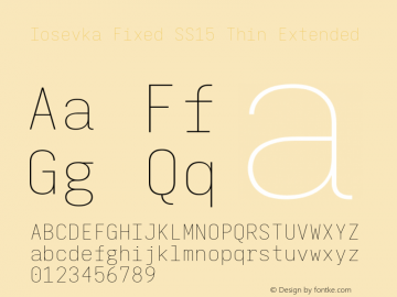 Iosevka Fixed SS15 Thin Extended Version 5.0.8; ttfautohint (v1.8.3) Font Sample
