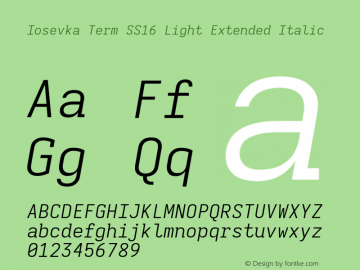 Iosevka Term SS16 Light Extended Italic Version 5.0.8; ttfautohint (v1.8.3)图片样张