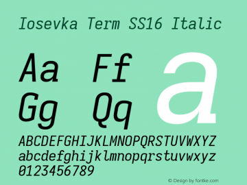 Iosevka Term SS16 Italic Version 5.0.8; ttfautohint (v1.8.3)图片样张