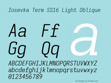 Iosevka Term SS16 Light Oblique Version 5.0.8; ttfautohint (v1.8.3)图片样张