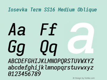 Iosevka Term SS16 Medium Oblique Version 5.0.8; ttfautohint (v1.8.3) Font Sample