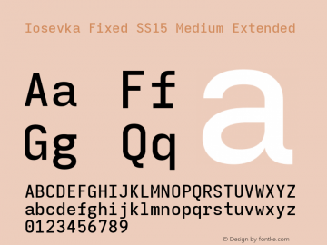 Iosevka Fixed SS15 Medium Extended Version 5.0.8; ttfautohint (v1.8.3) Font Sample
