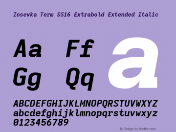 Iosevka Term SS16 Extrabold Extended Italic Version 5.0.8; ttfautohint (v1.8.3)图片样张