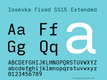 Iosevka Fixed SS15 Extended Version 5.0.8; ttfautohint (v1.8.3) Font Sample