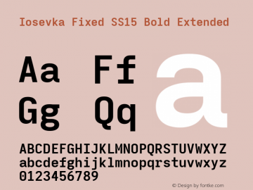 Iosevka Fixed SS15 Bold Extended Version 5.0.8; ttfautohint (v1.8.3) Font Sample