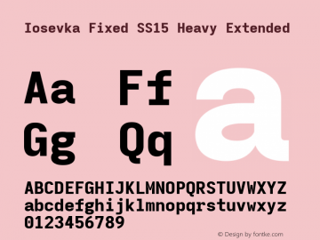 Iosevka Fixed SS15 Heavy Extended Version 5.0.8; ttfautohint (v1.8.3) Font Sample