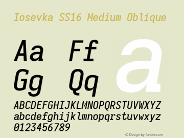 Iosevka SS16 Medium Oblique Version 5.0.8; ttfautohint (v1.8.3) Font Sample