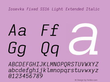 Iosevka Fixed SS16 Light Extended Italic Version 5.0.8; ttfautohint (v1.8.3)图片样张