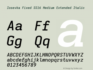Iosevka Fixed SS16 Medium Extended Italic Version 5.0.8; ttfautohint (v1.8.3)图片样张