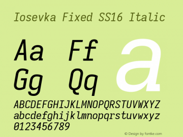 Iosevka Fixed SS16 Italic Version 5.0.8; ttfautohint (v1.8.3)图片样张