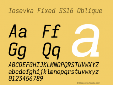 Iosevka Fixed SS16 Oblique Version 5.0.8; ttfautohint (v1.8.3)图片样张