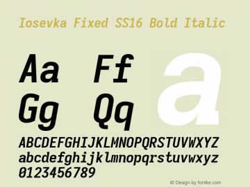 Iosevka Fixed SS16 Bold Italic Version 5.0.8; ttfautohint (v1.8.3)图片样张