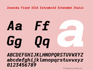 Iosevka Fixed SS16 Extrabold Extended Italic Version 5.0.8; ttfautohint (v1.8.3)图片样张