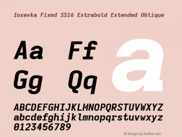 Iosevka Fixed SS16 Extrabold Extended Oblique Version 5.0.8; ttfautohint (v1.8.3)图片样张