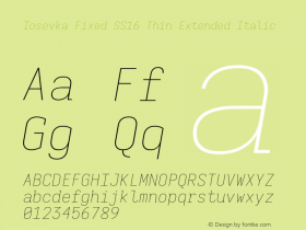 Iosevka Fixed SS16 Thin Extended Italic Version 5.0.8; ttfautohint (v1.8.3)图片样张